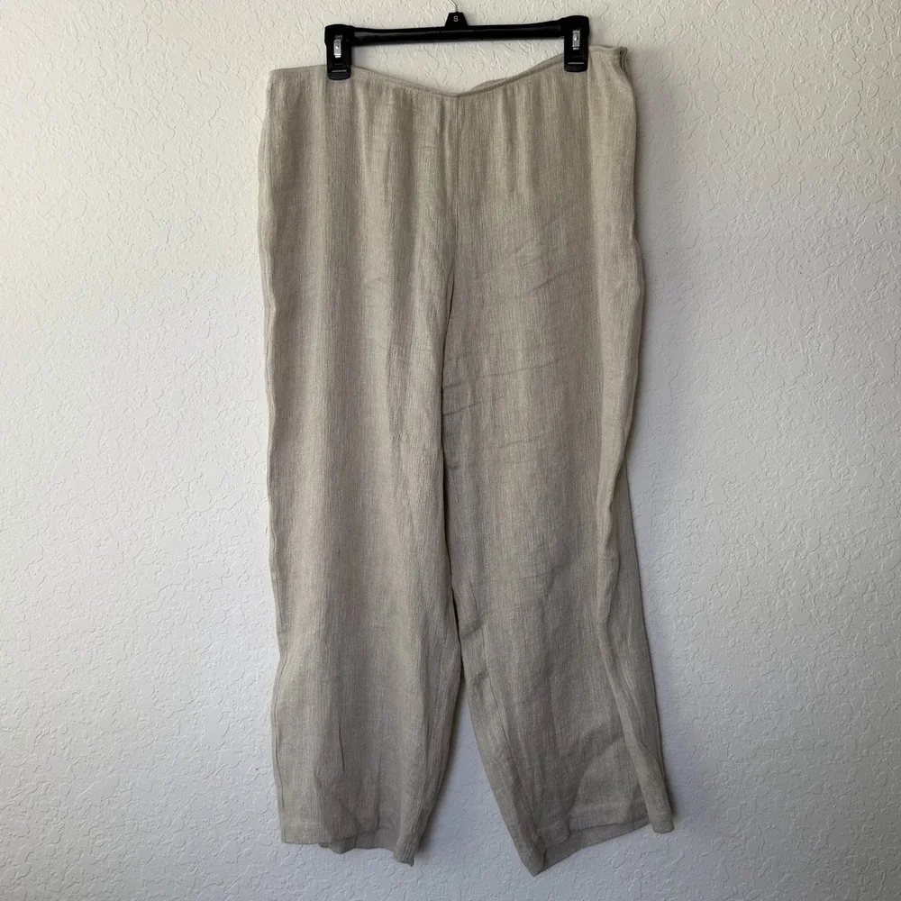 Eileen Fisher Linen Cotton Pants Large Beige Cream Coastal Lagenlook Beach